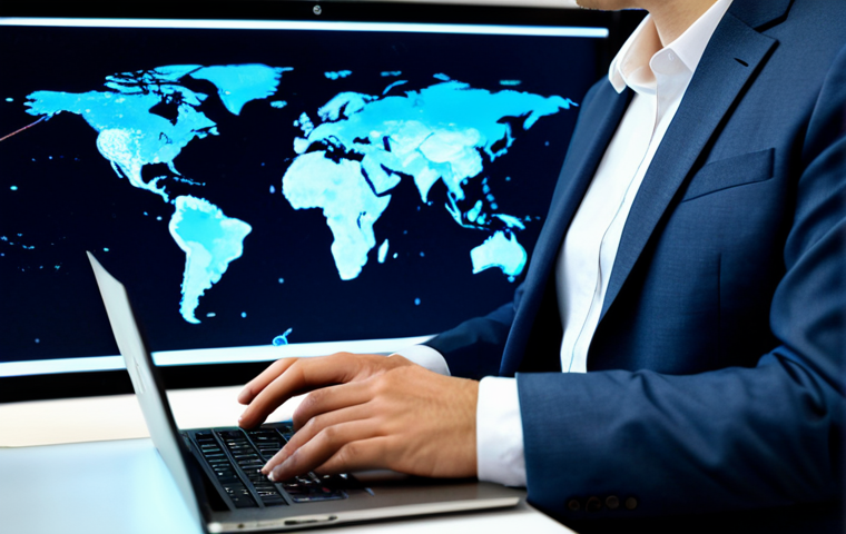 A professional individual, fully clothed in a modest business suit, intently focused on a laptop screen displaying a swirling galaxy image. The setting is a clean, modern office with soft ambient lighting, and a subtle world map in the background symbolizing global citizen science collaboration. The pose is natural and engaged. Perfect anatomy, correct proportions, well-formed hands, proper finger count, natural body proportions, appropriate attire, professional dress, safe for work, appropriate content, professional, family-friendly, high-resolution, sharp focus, professional photography.