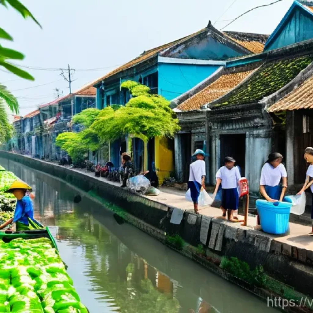 시민과학 프로젝트의 정책 제안 방법 - **Prompt 1: Community Waste Collection by a Canal in Vietnam**
"A vibrant, realistic photograph ...