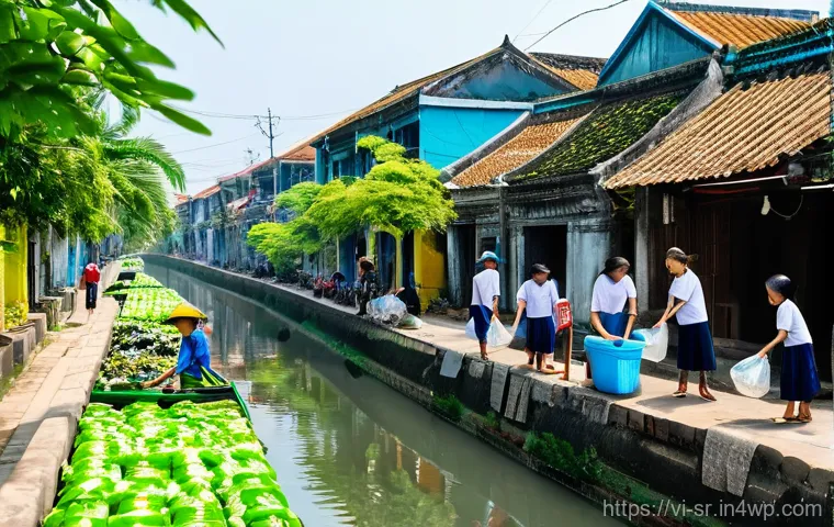 시민과학 프로젝트의 정책 제안 방법 - **Prompt 1: Community Waste Collection by a Canal in Vietnam**
"A vibrant, realistic photograph ...