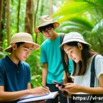 국제 시민과학 프로젝트 사례 분석 - A diverse group of Vietnamese citizens, wearing casual clothes and some with hats for sun protection...