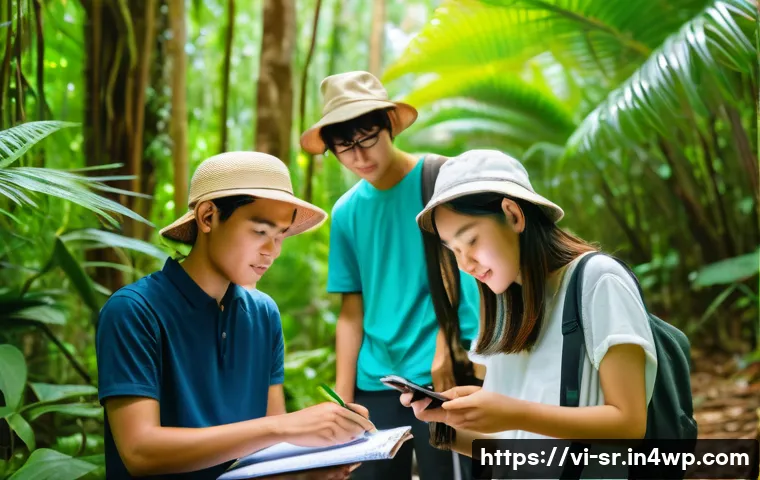 국제 시민과학 프로젝트 사례 분석 - A diverse group of Vietnamese citizens, wearing casual clothes and some with hats for sun protection...