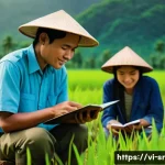 시민과학 프로젝트와 과학적 연구의 경계 - A vibrant rural biodiversity citizen science project scene set in a lush Vietnamese countryside duri...