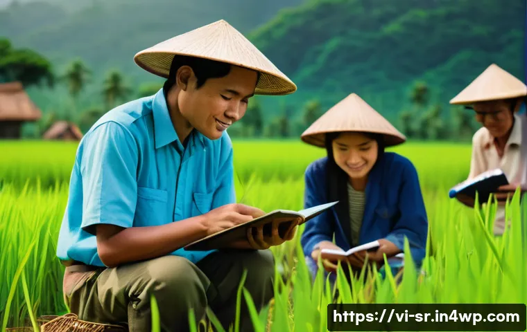시민과학 프로젝트와 과학적 연구의 경계 - A vibrant rural biodiversity citizen science project scene set in a lush Vietnamese countryside duri...
