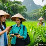 시민과학 데이터 수집 방법론 - A diverse group of Vietnamese citizen scientists using mobile apps to document environmental data in...