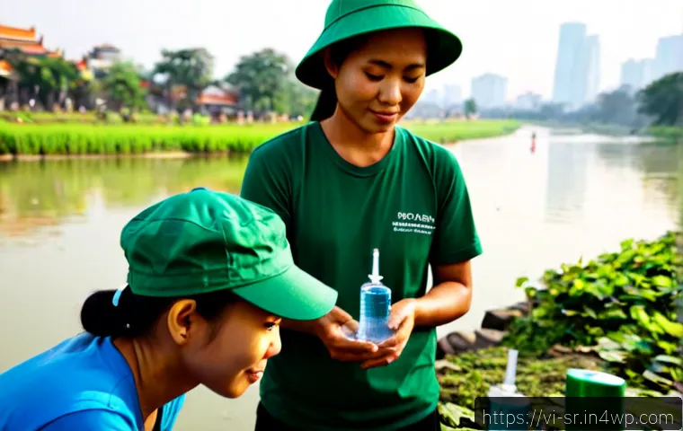 시민과학 프로젝트의 동기 부여 기법 - Photorealistic community citizen science project in a Vietnamese riverside park, diverse adult volun...